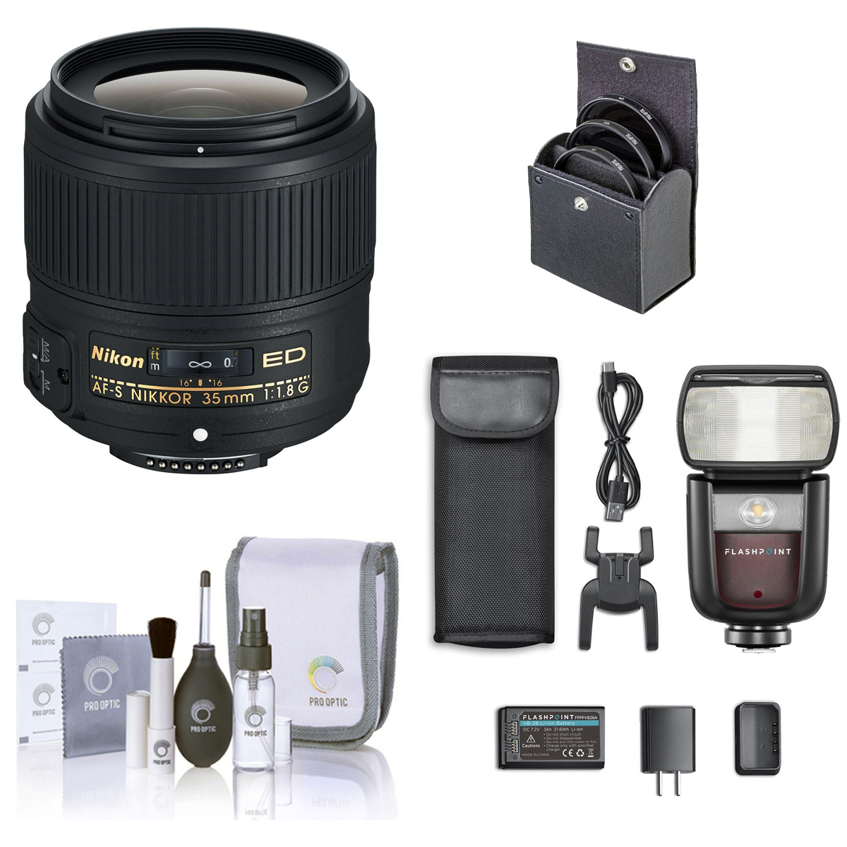 

Nikon 35mm f/1.8G ED AF-S NIKKOR Lens w/Flashpoint Zoom Li-on III R2 Flash Kit