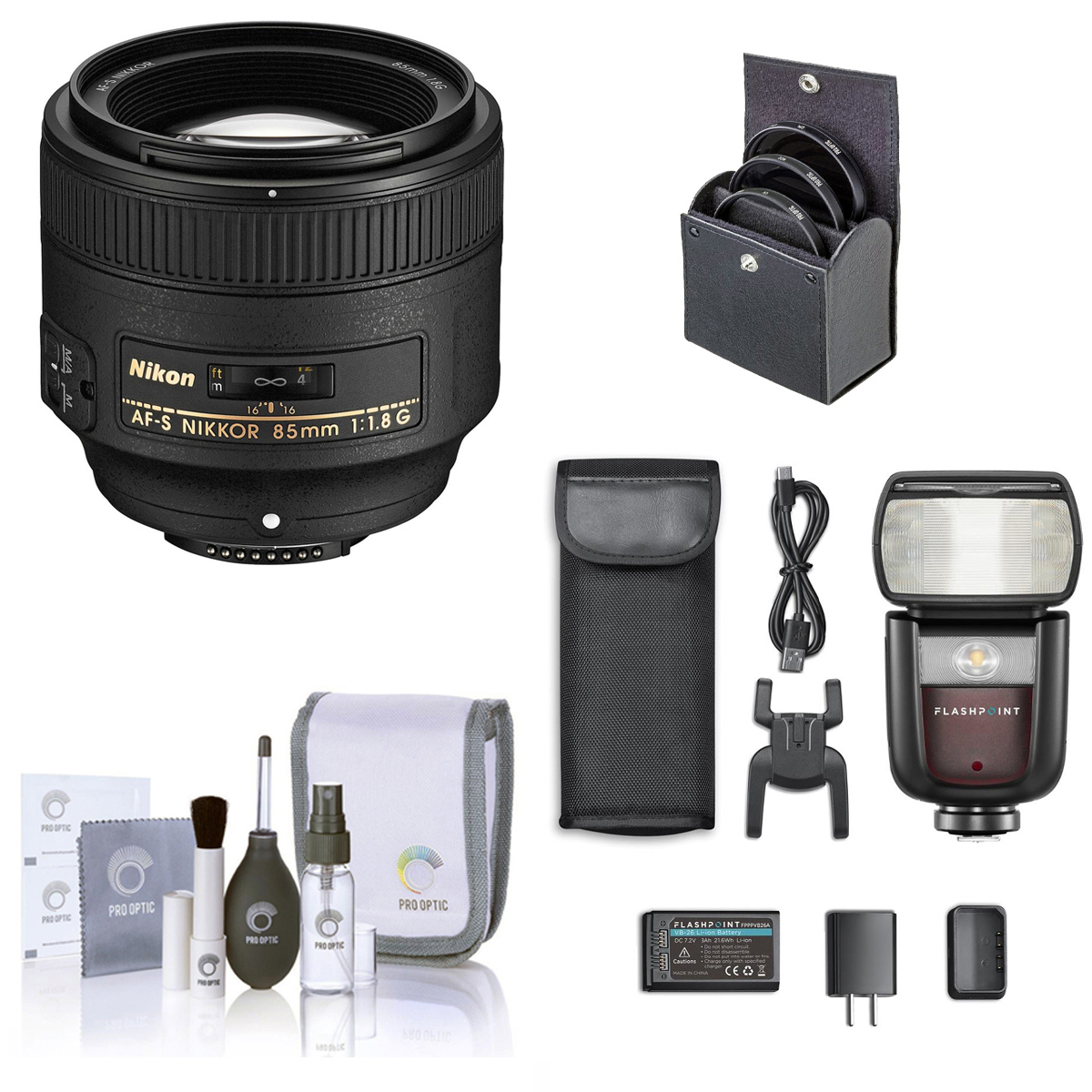 

Nikon 85mm f/1.8G FX AF-S NIKKOR Lens w/Flashpoint Zoom Li-on III R2 Flash Kit