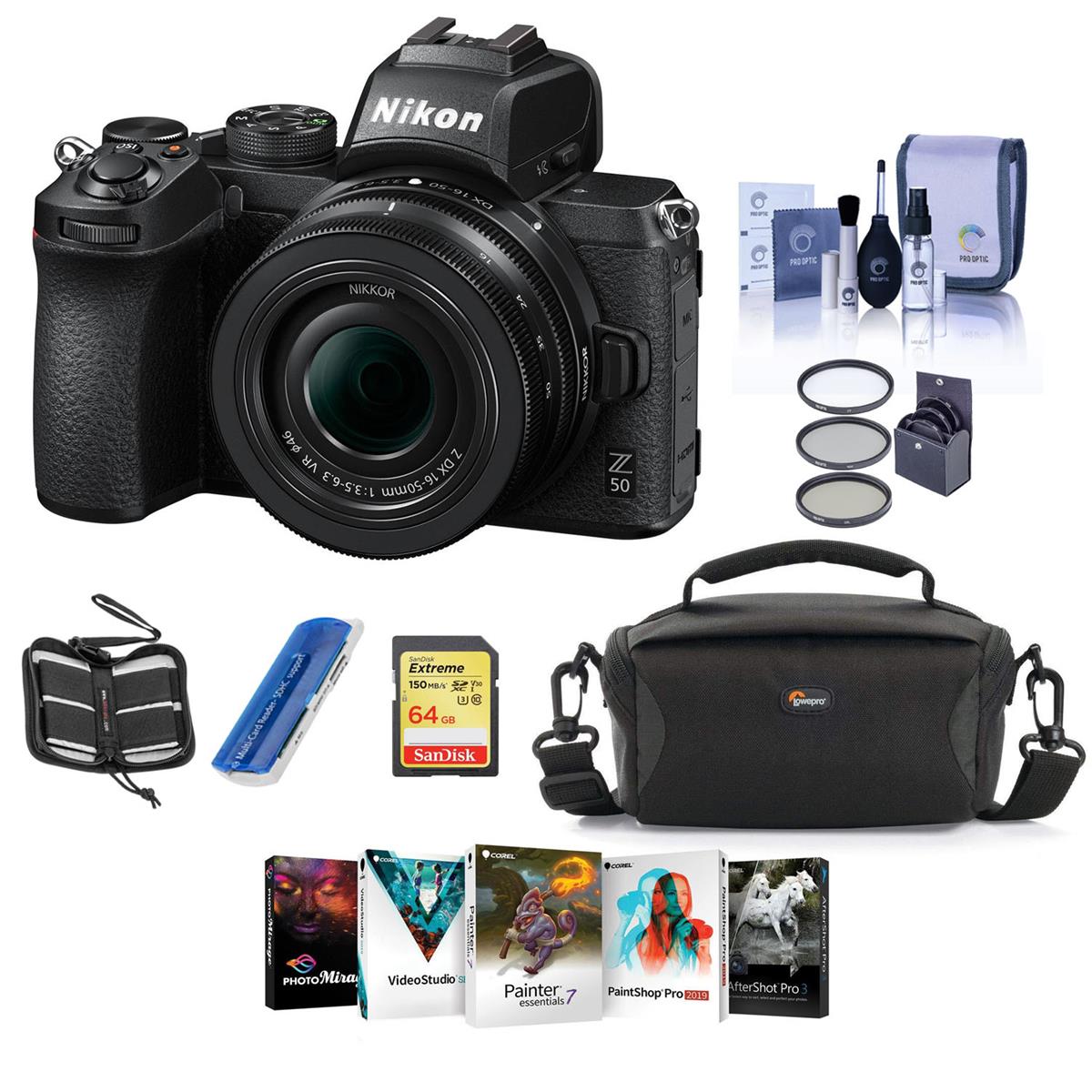 Nikon Z50 Mirrorless Camera with Z DX 16-50mm f/3.5-6.3 VR Lens W/PC ACC Bundle