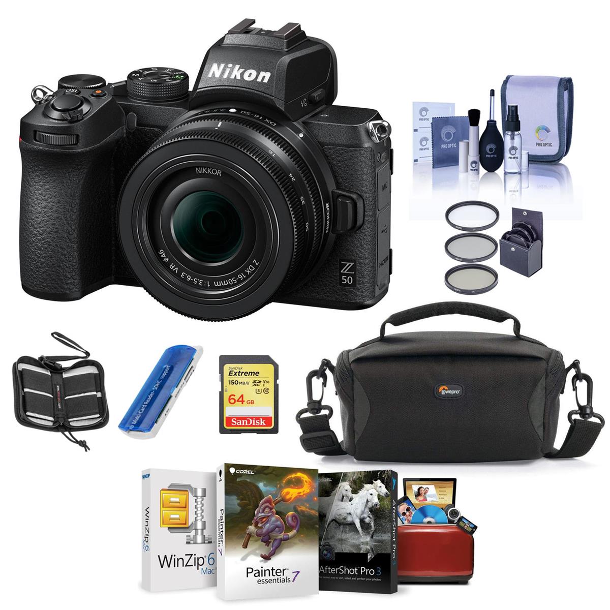 Nikon Z50 Mirrorless Camera with Z DX 16-50mm f/3.5-6.3 VR Lens W/Mac ACC Bundle