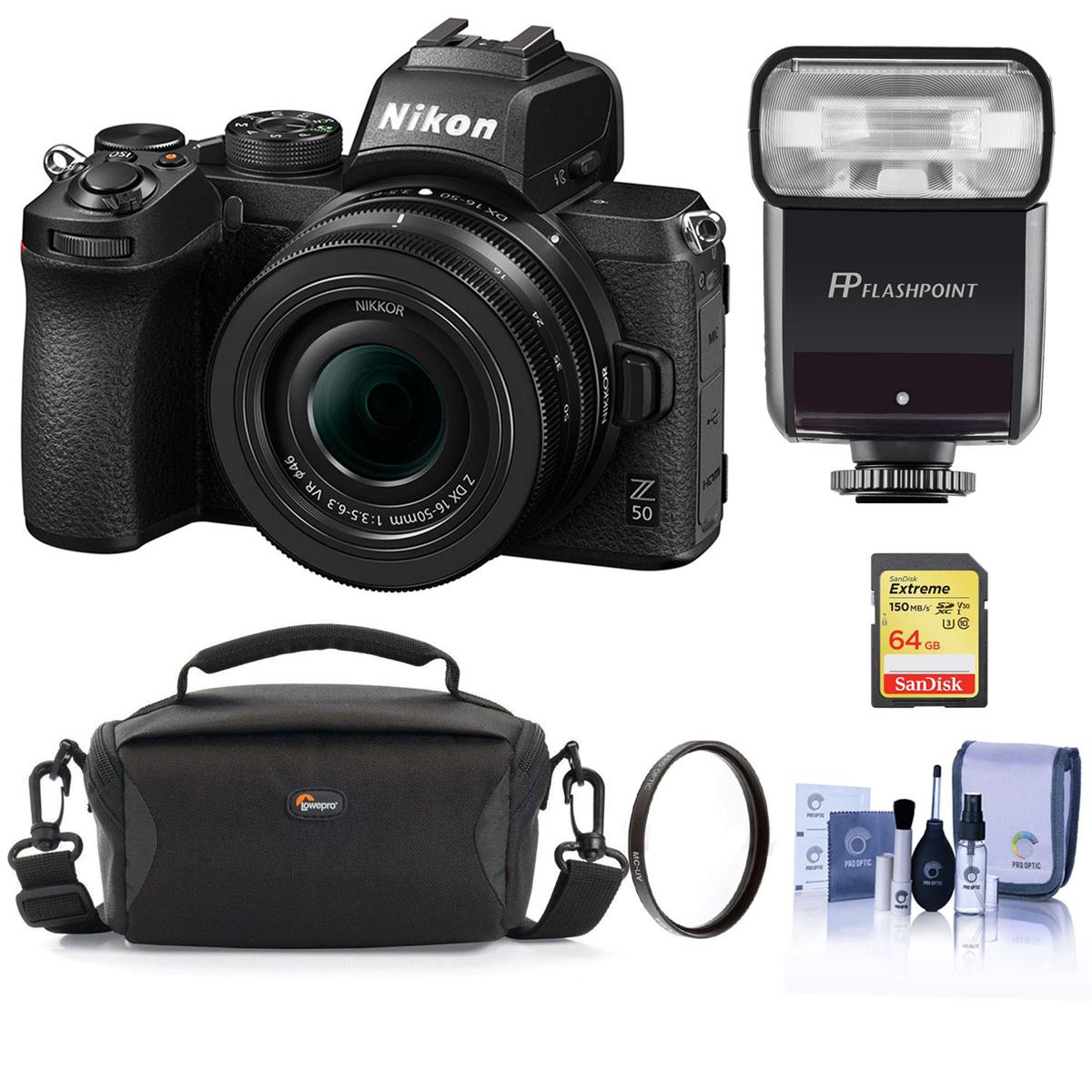 Image of Nikon Z50 Mirrorless Camera with Z DX 16-50mm f/3.5-6.3 VR Lens &amp; Essentials Kit