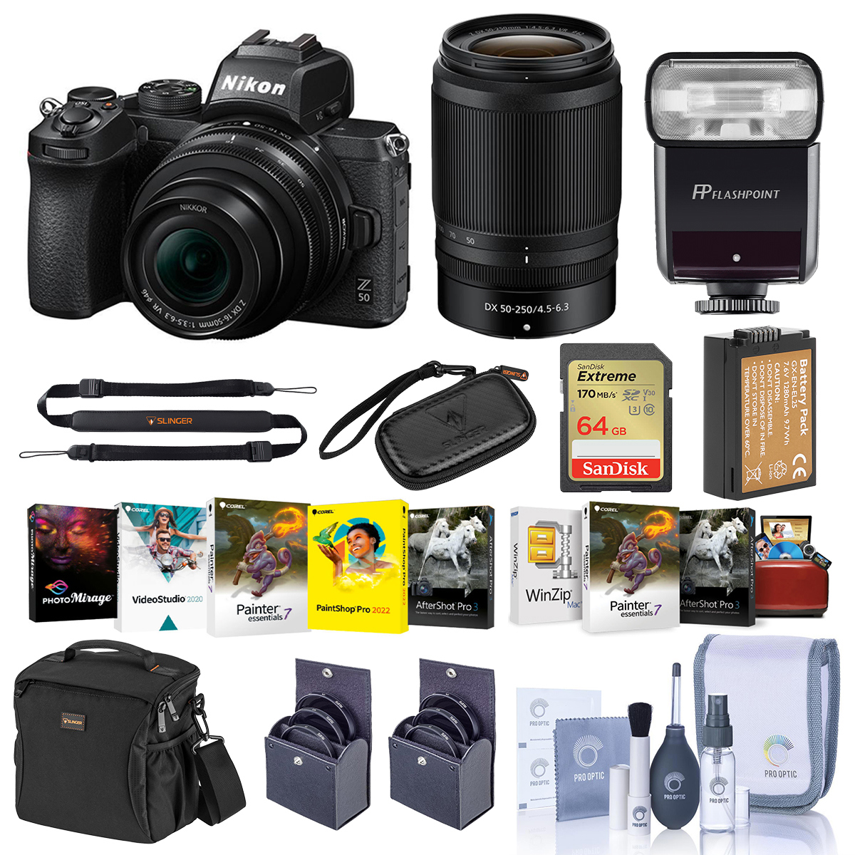 

Nikon Z50 Mirrorless Camera w/16-50mm & 50-250mm Lenses, Bundle w/Essentials Kit