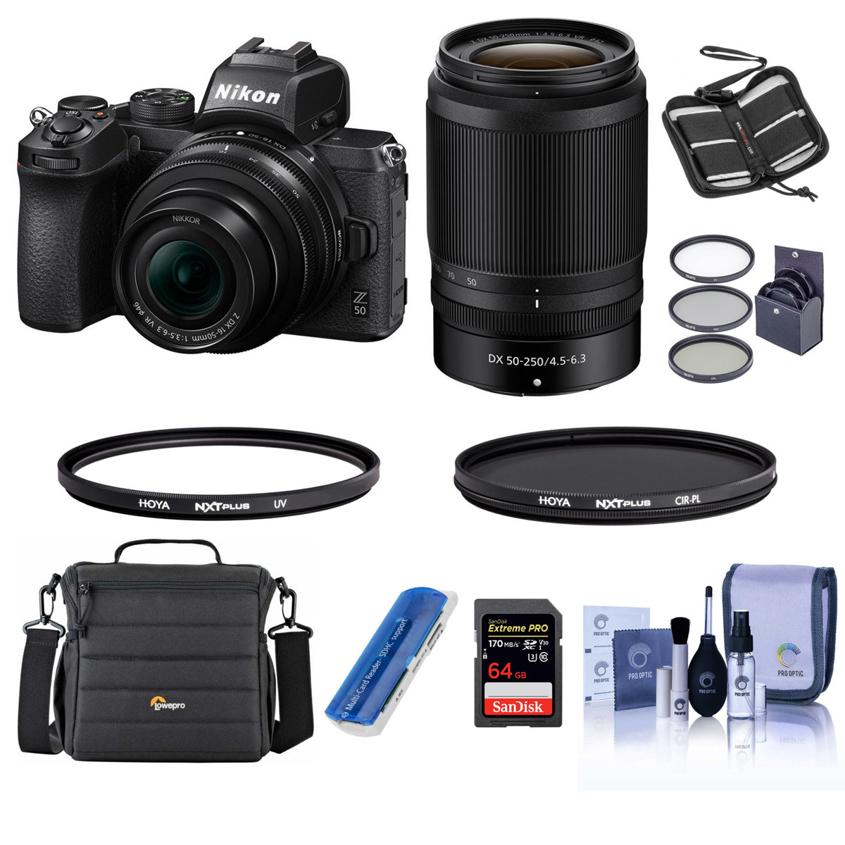 

Nikon Z50 DX-Format Camera w/16-50mm and 50-250mm Lenses, W/Hoya Filters & Acc