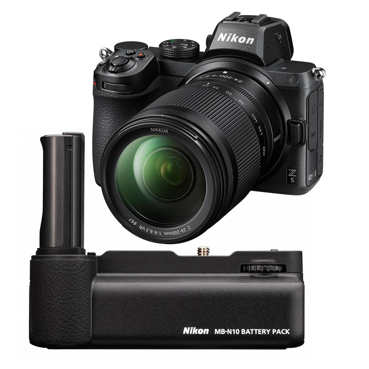Image of Nikon Z5 Mirrorless Camera with 24-200mm Lens and MB-N10 Battery Pack