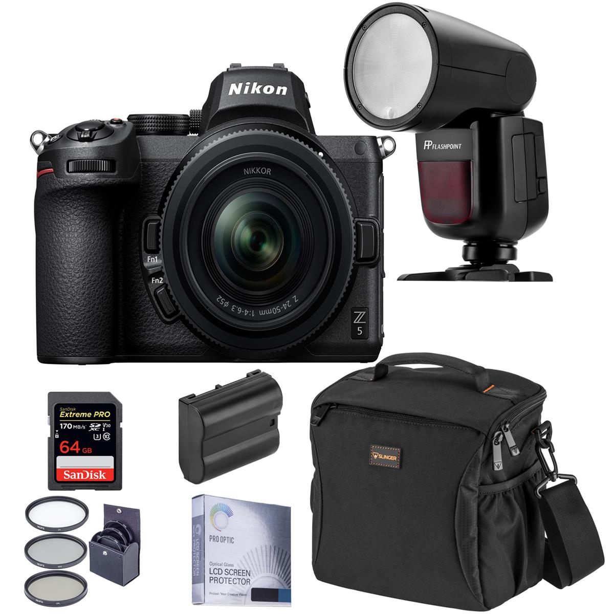 Nikon Z5 Mirrorless Digital Camera with 24-50mm Lens with Flash & Accessories