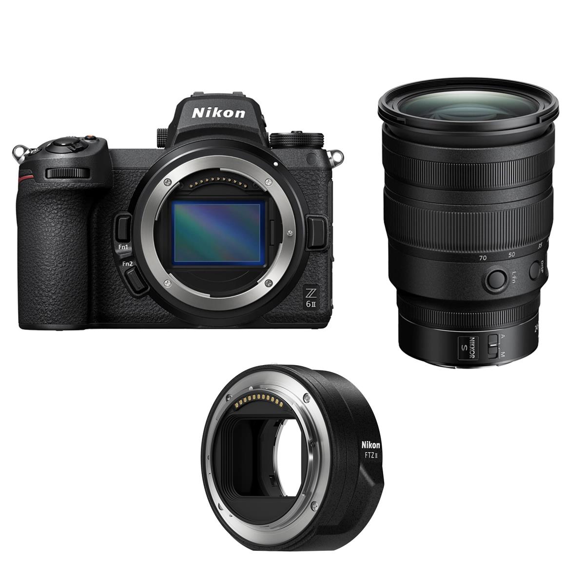 Image of Nikon Z 6II Mirrorless Camera with 24-70mm f/2.8 S Lens and FTZ II Adapter
