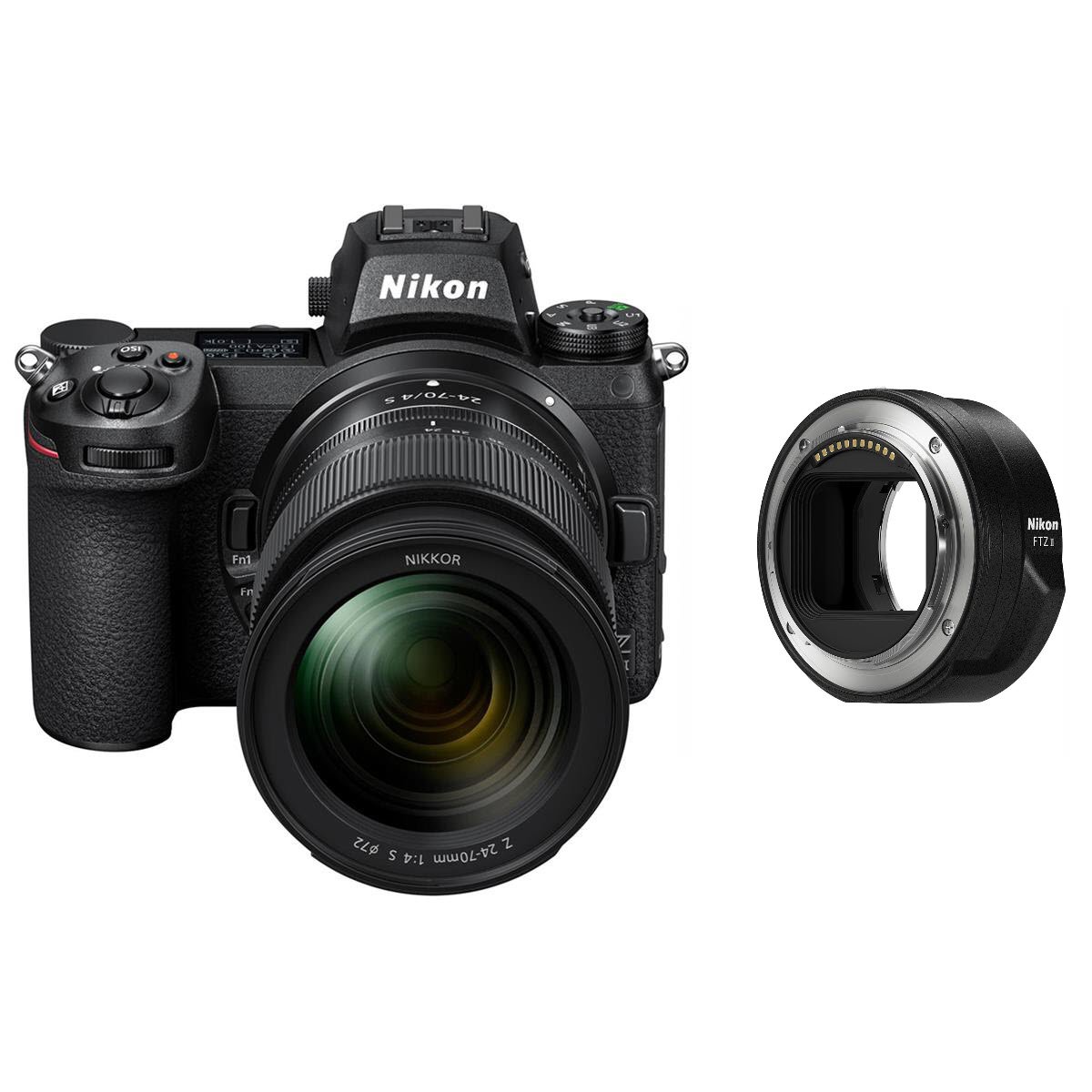 Image of Nikon Z 7II Mirrorless Camera with 24-70mm f/4 S Lens and FTZ II Mount Adapter