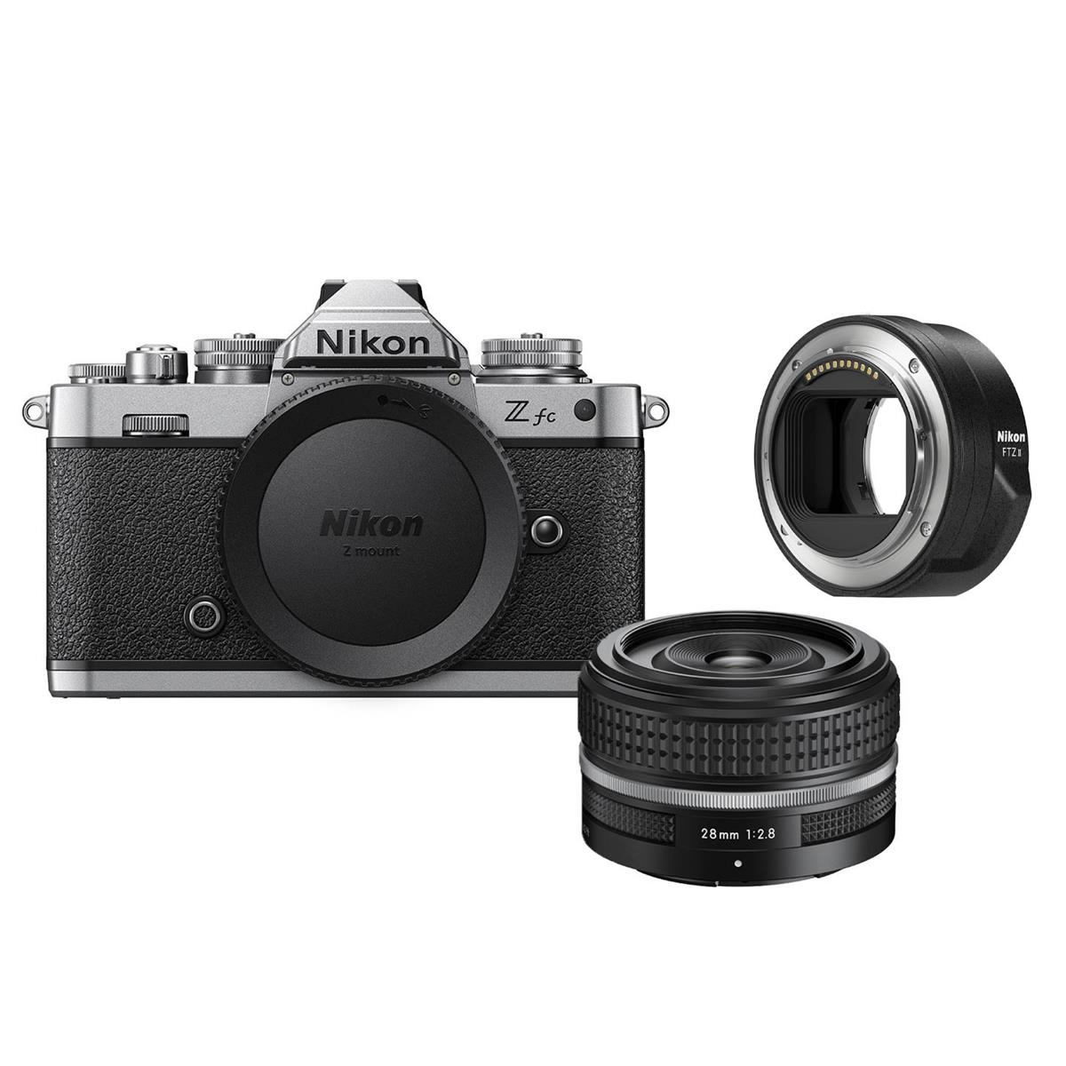 Image of Nikon Z fc DX-Format Mirrorless Camera with 28mm f/2.8 Lens and FTZ II Adapter