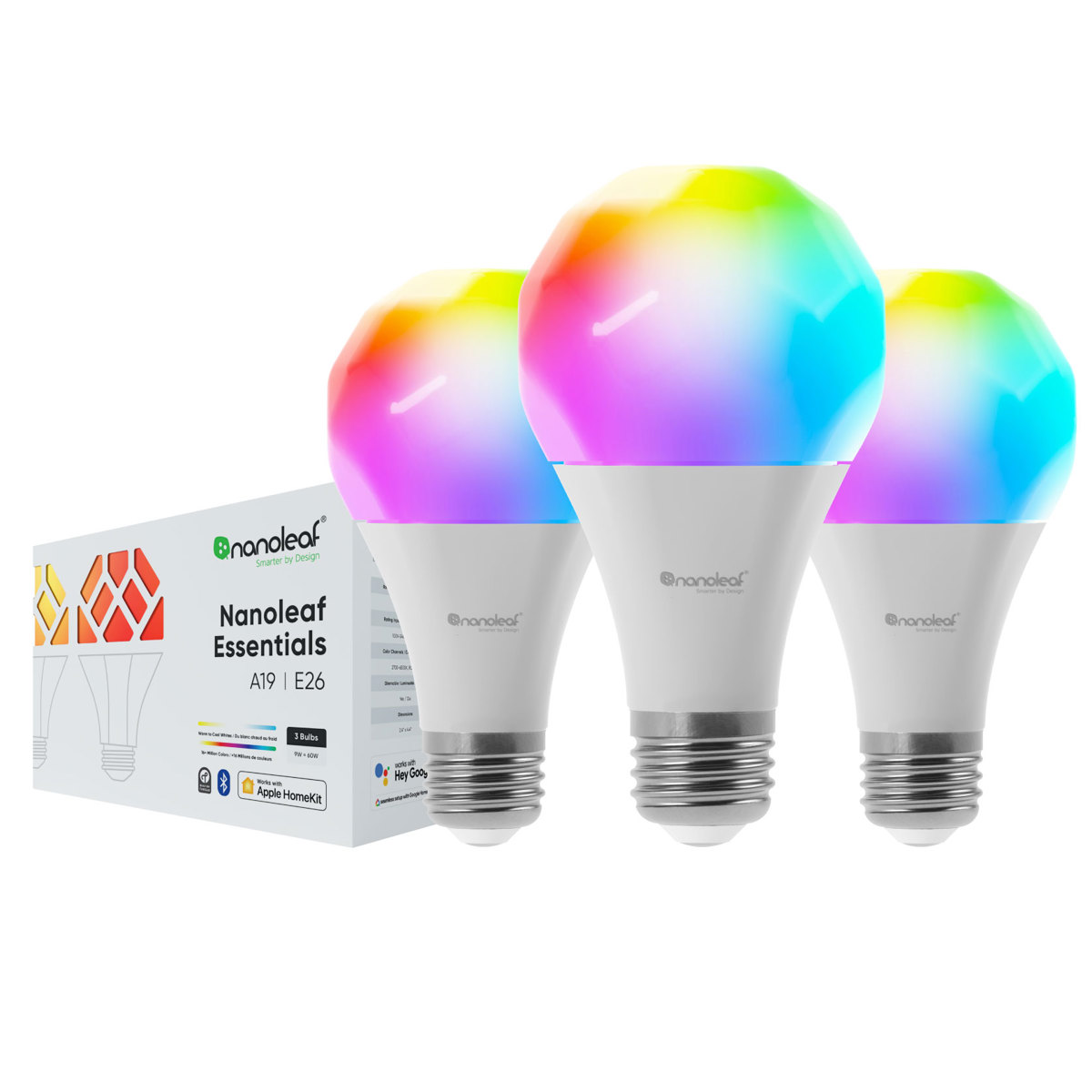 

Nanoleaf Essentials A19 E26 60W Colors and White Smart Bulb, 3-Pack