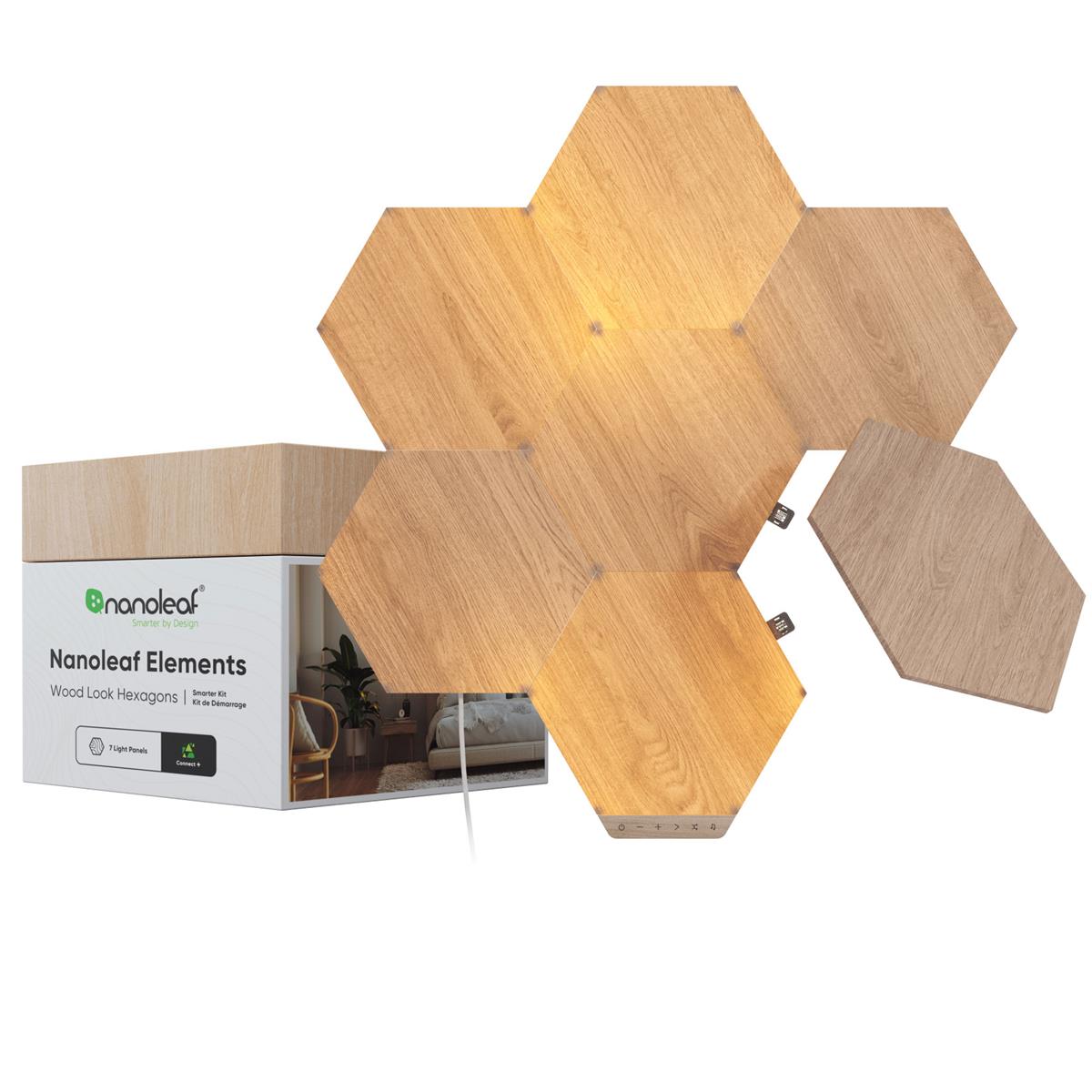 Image of Nanoleaf Elements Wood Look Hexagons Smarter Kit with 7x Light Panels