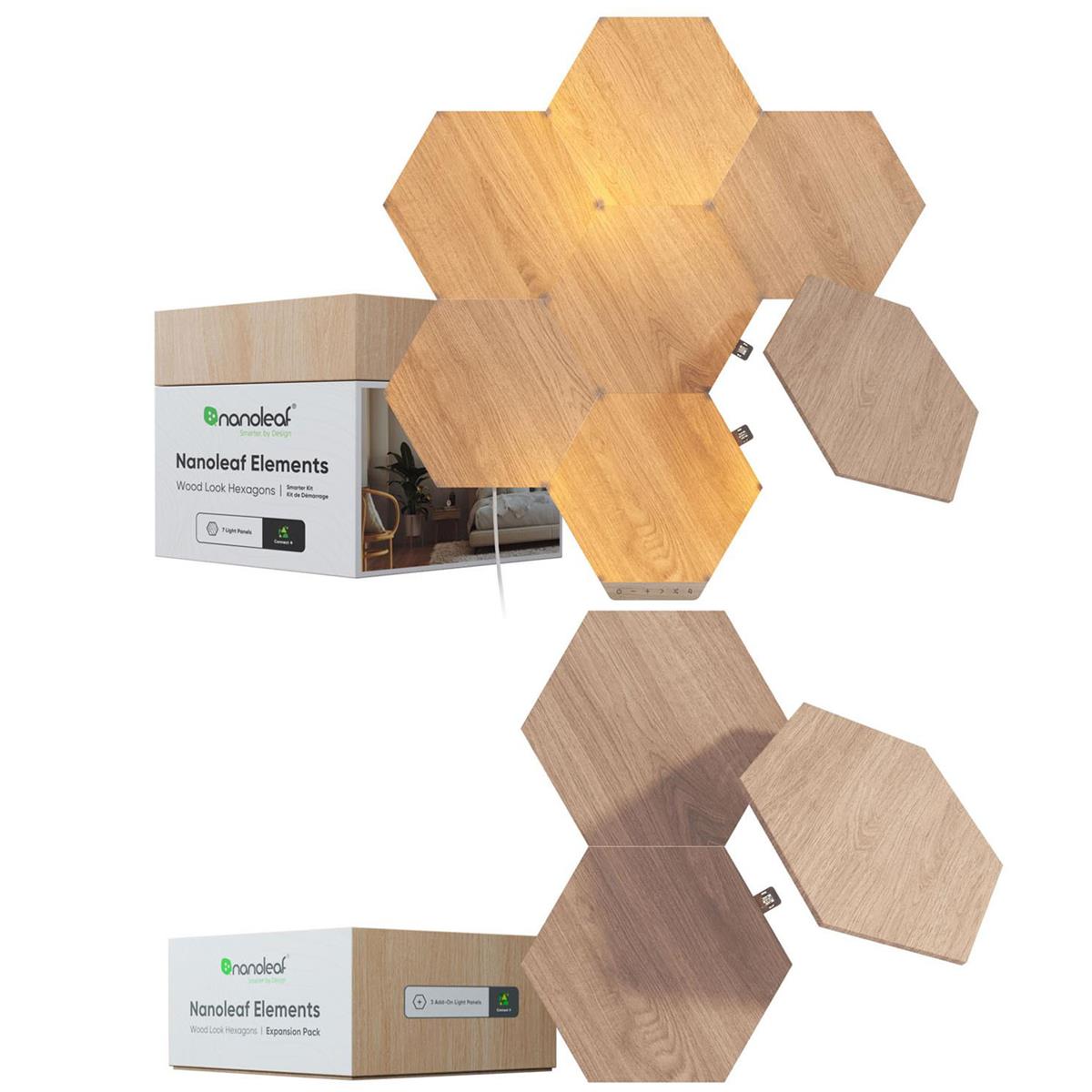 Image of Nanoleaf Elements Wood Look Hexagons Smarter Kit with 10x Light Panels