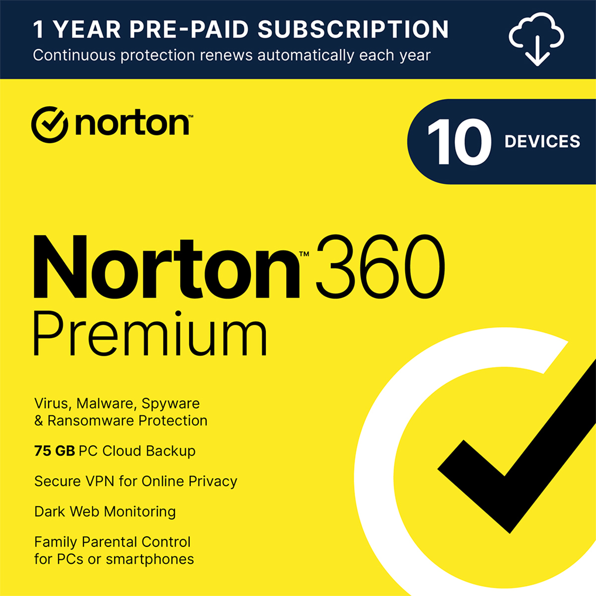 

Norton 360 Premium 1-Year Security Software License, 1-User, 10-Device, Download