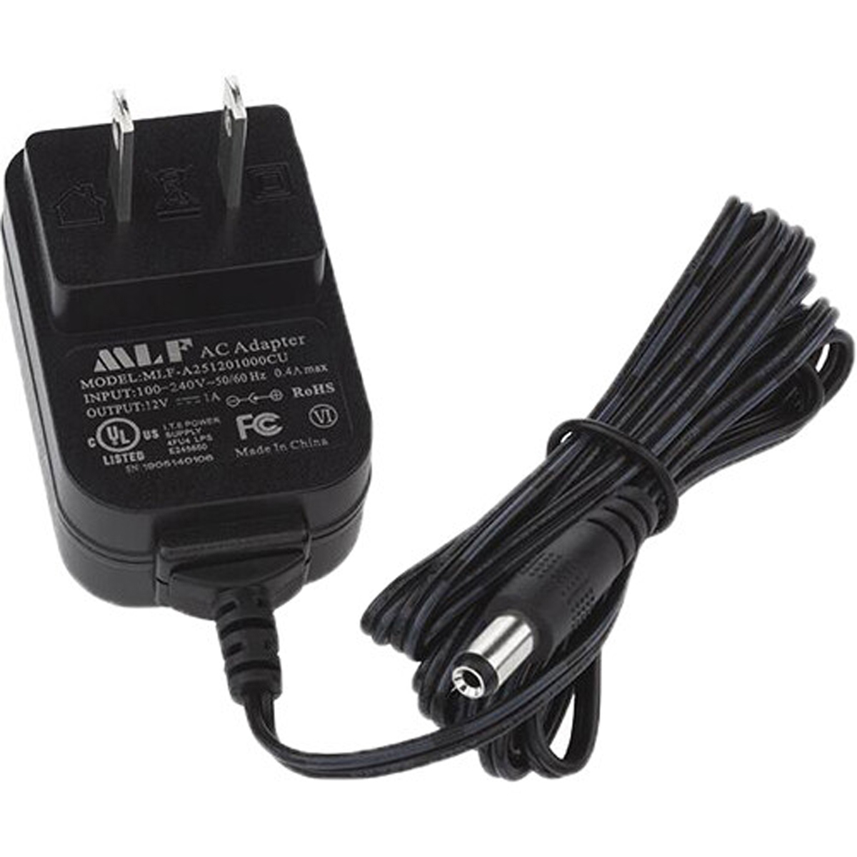 

Nightstick 6' 12V AC Power Supply with Straight Barrel Plug Connector, Black