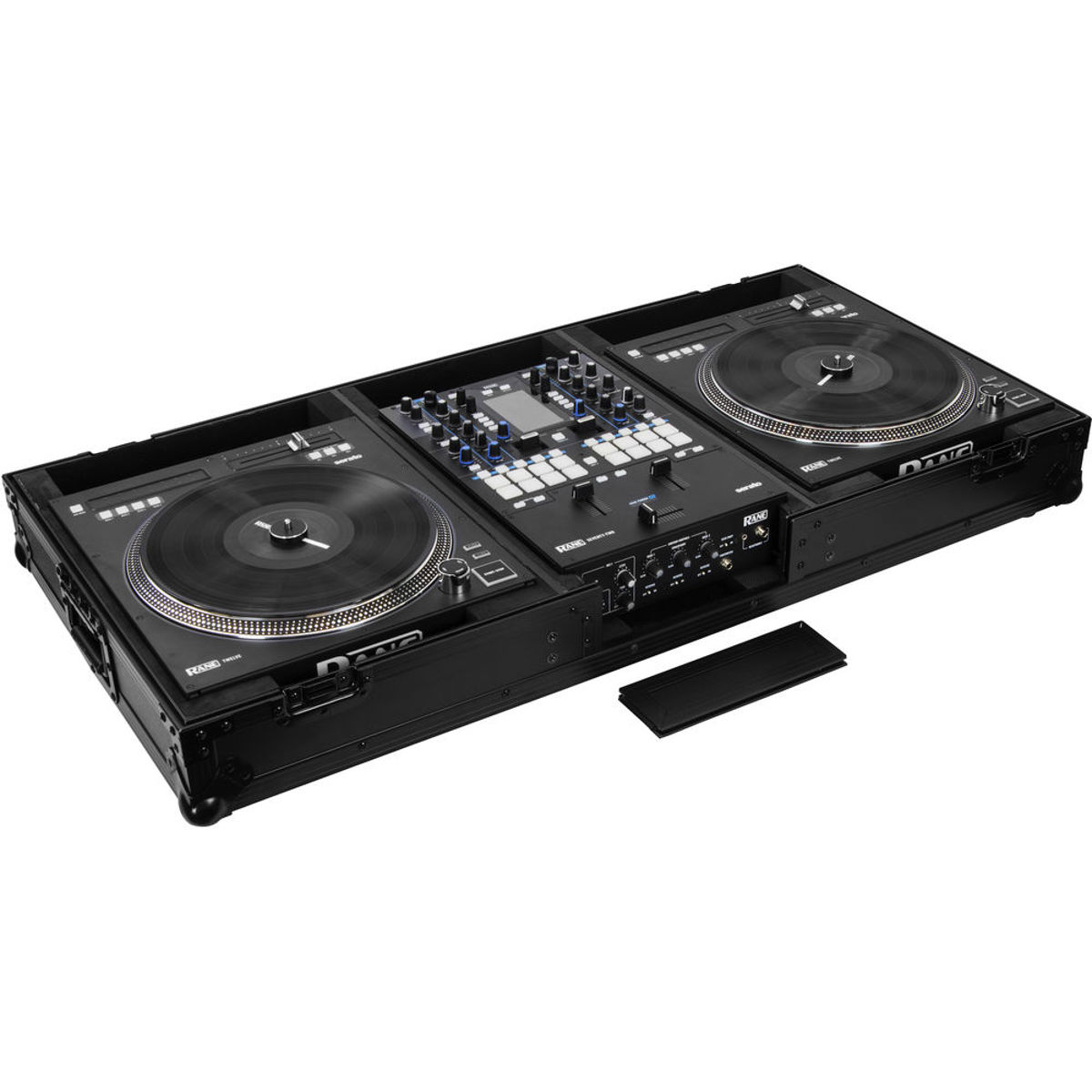 

Odyssey Innovative Designs Coffin, Rane Seventy-Two Mixer, Two Twelve Controller