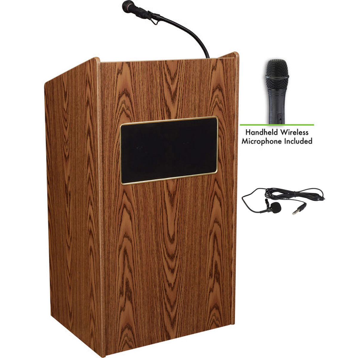 

Oklahoma Sound Aristocrat 6010 Lectern with Wireless Handheld Mic, Medium Oak