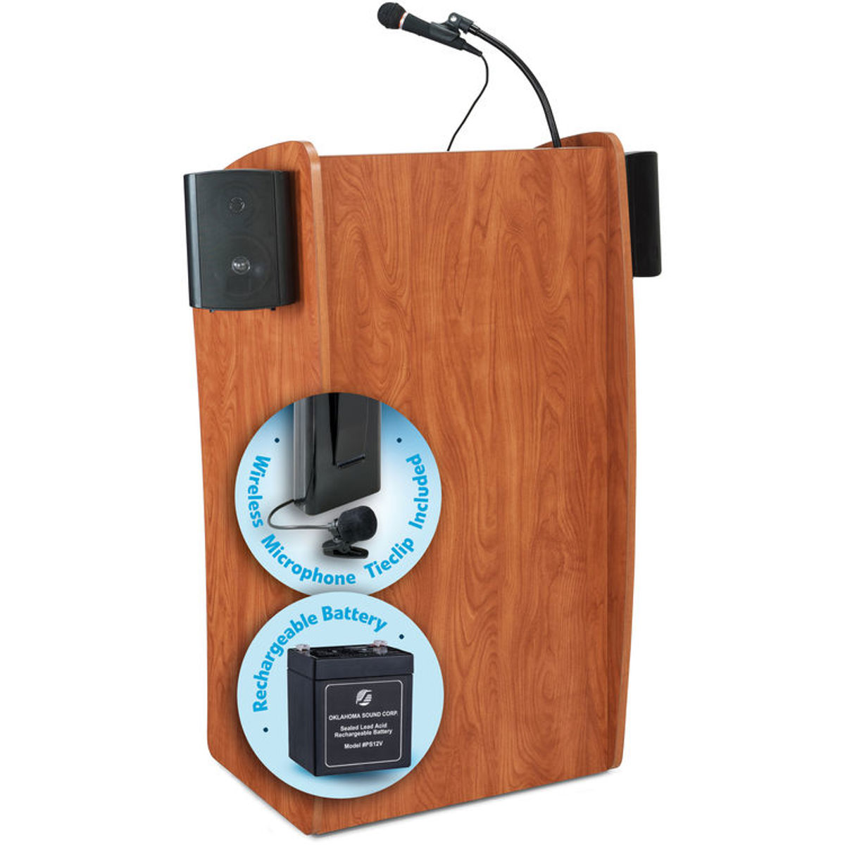 

Oklahoma Sound Vision 611-S Sound Lectern,Battery & Tie-Clip/Lavalier Mic,Cherry