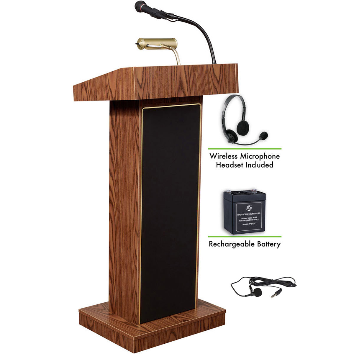 

Oklahoma Sound Orator 800X Lectern, Wireless Headset Mic & Battery, Medium Oak