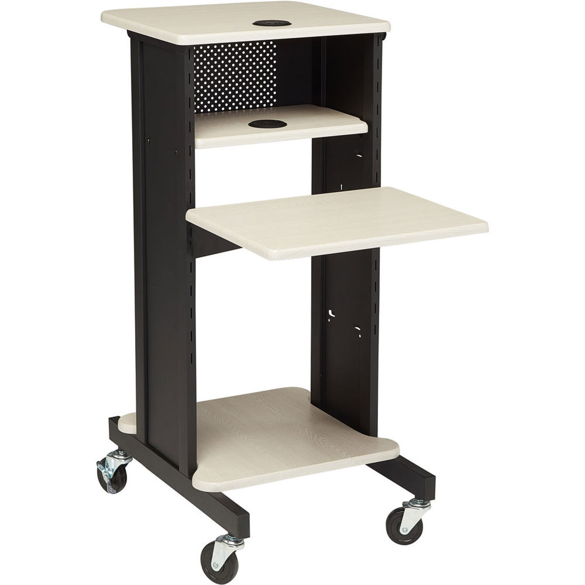 

Oklahoma Sound Multi-Use Premium 4-Shelf Presentation Cart, Ivory Wood/Black