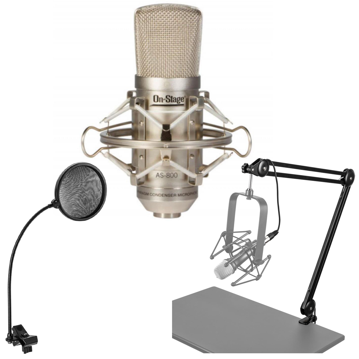 

On-Stage AS800 Diaphragm FET Condenser Microphone W/H&A Broadcast Arm/Pop Filter