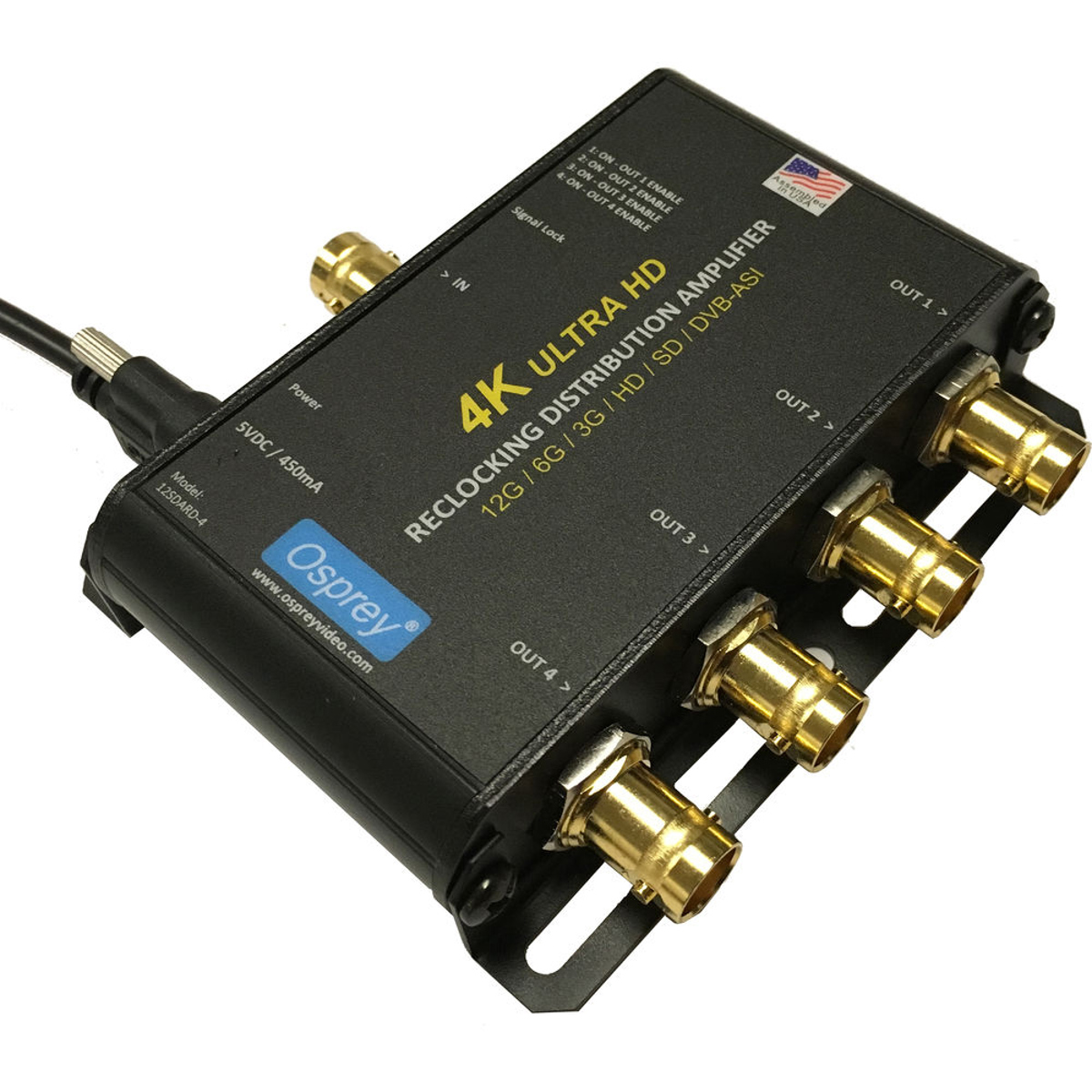 

Osprey Video 12SDARD-4 1x4 12G-SDI Reclocking Distribution Amplifier