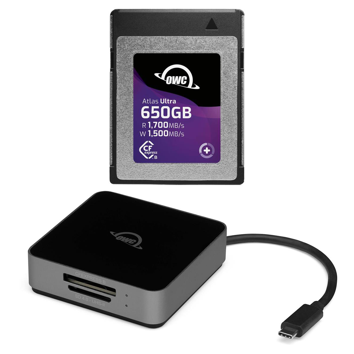 OWC / Other World Computing OWC Atlas Ultra 650GB CFexpress 2.0 Type-B Memory Card with Dual Card Reader -  OWCCFXB2U0650 R