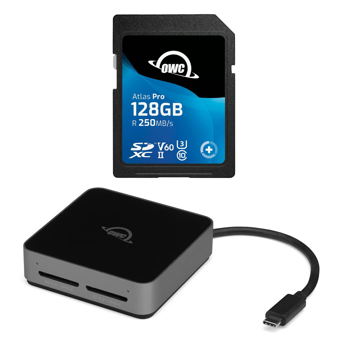 OWC / Other World Computing OWC Atlas Pro 128GB SDXC UHS-II V60 Memory Card with Dual SD Card Reader -  OWCSDV60P0128 R