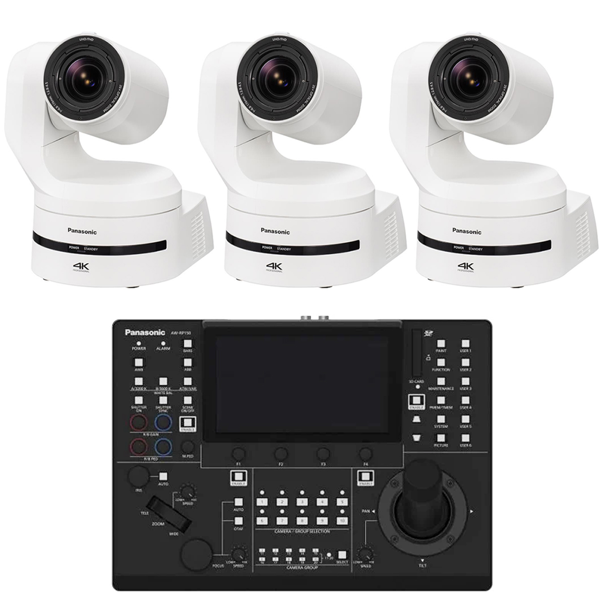 

Panasonic AW-UE160 4K HDMI/3G-SDI/IP 20x PTZ Camera, White, 3-Pack, w/Controller