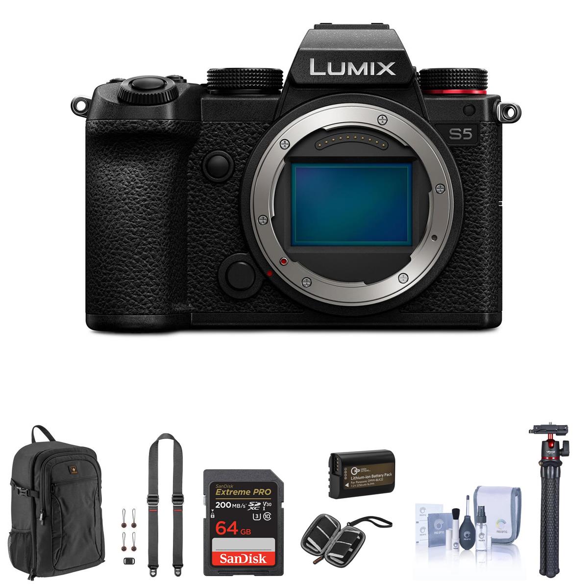 Panasonic Lumix DC-S5 Mirrorless Camera Body with Accessories Kit