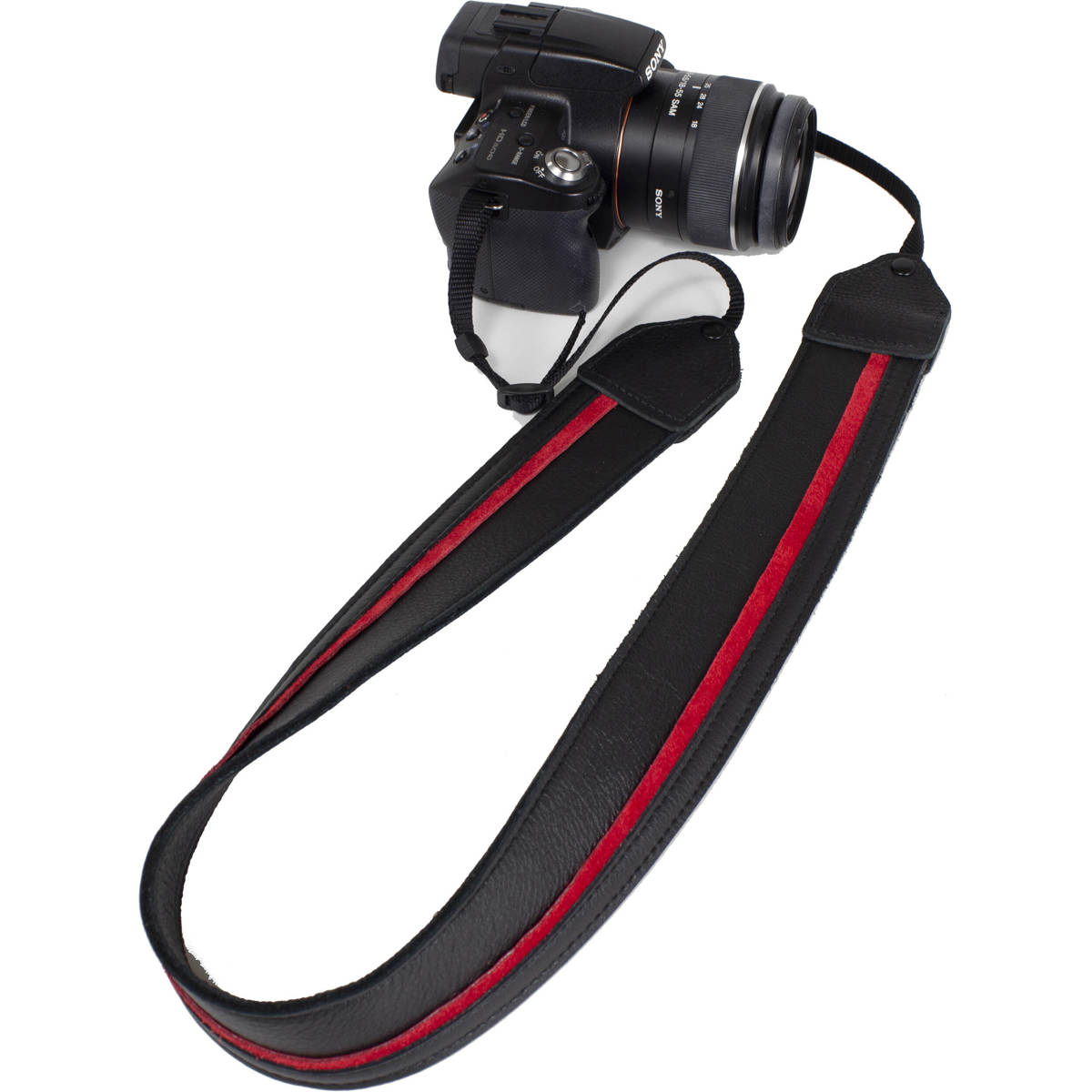 

Perri's Leathers CSL-02 Garment Leather Camera Strap, Black w/ Red Suede Stripe