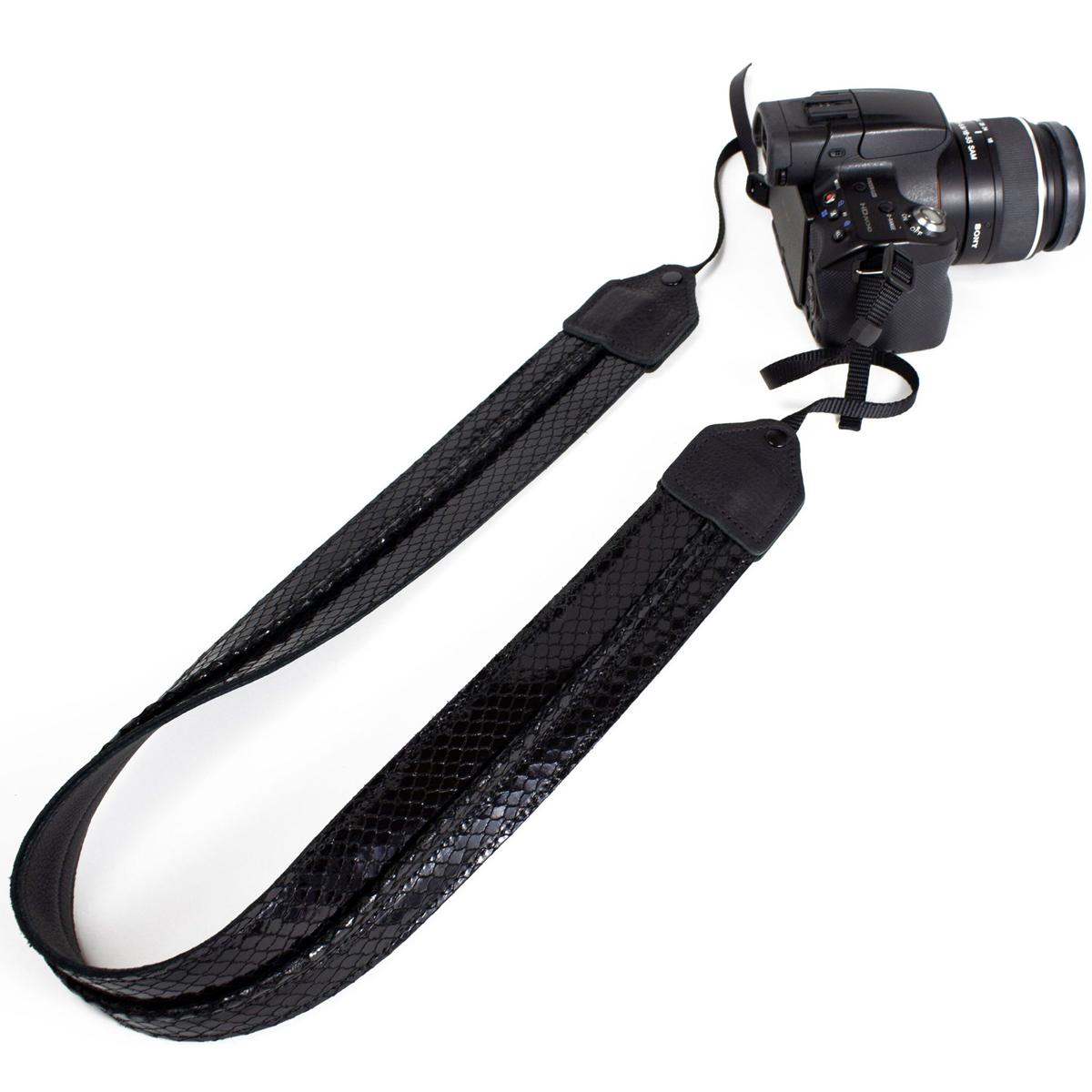 

Perri's Leathers CSL-04 Snake Skin Leather Camera Strap, Black with Fold Stitch