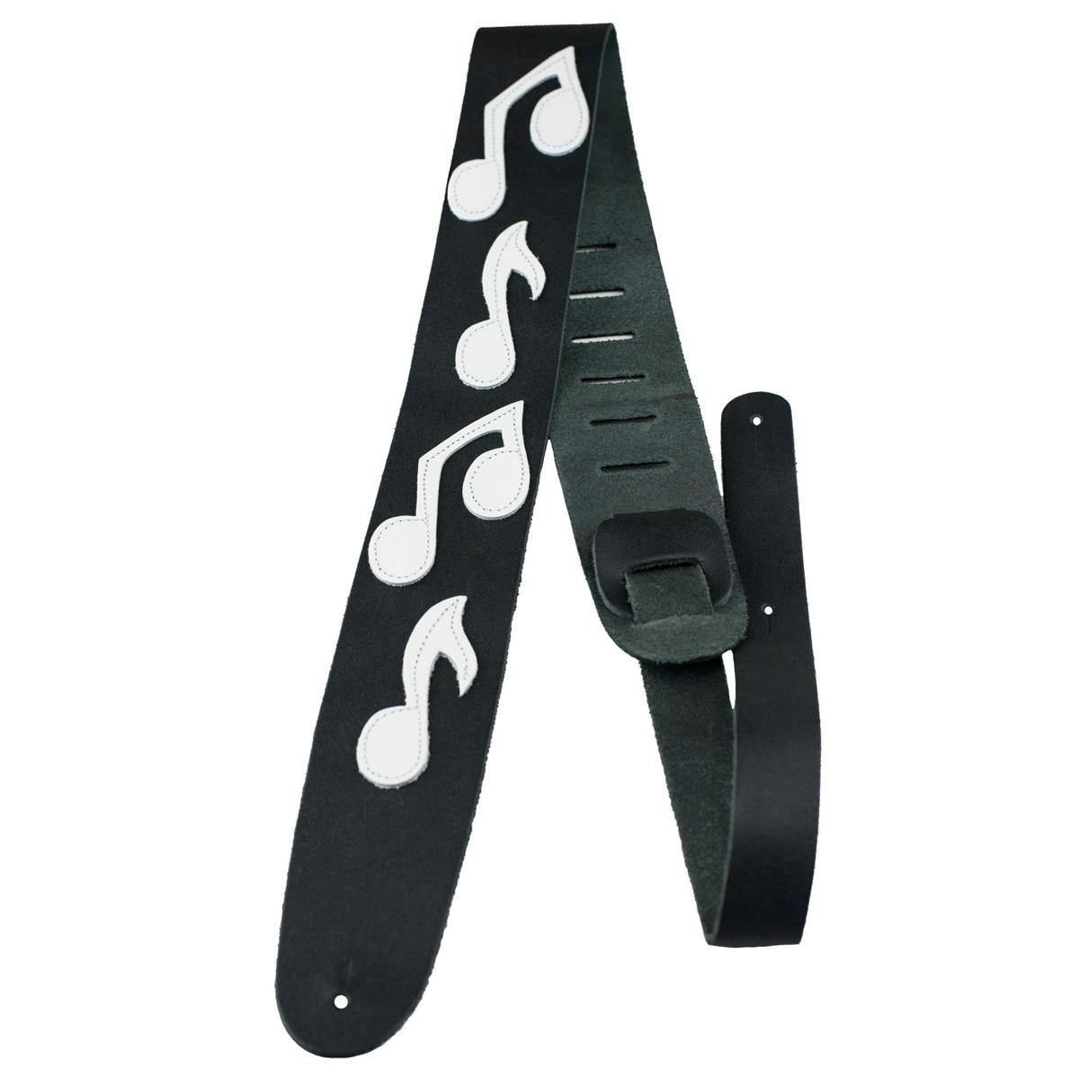 

Perri's Leathers P25MN 2.5" Wide Leather Guitar Strap, Black/White Musical Notes