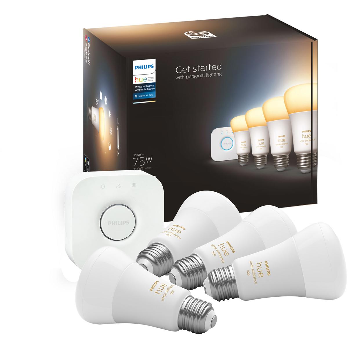 

Philips Hue White Ambiance A19 Bluetooth 75W Smart LED Starter Kit