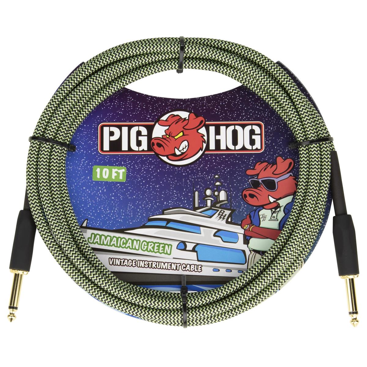 

Pig Hog 'Jamaican Green' Instrument Cable, Straight to Straight, 10'