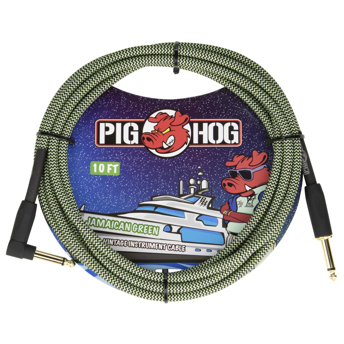 

Pig Hog 'Jamaican Green' Instrument Cable, Straight to Right Angle, 10'