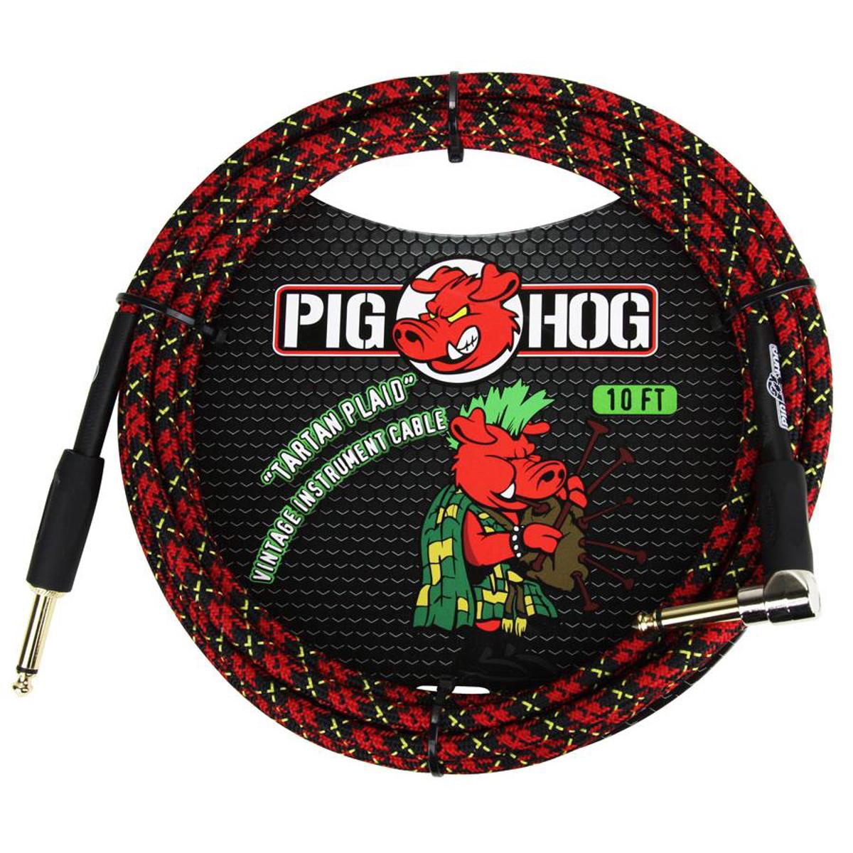 

Pig Hog 10' 1/4" to 1/4" RA Gold Plated Vintage Instrument Cable, Tartan Plaid