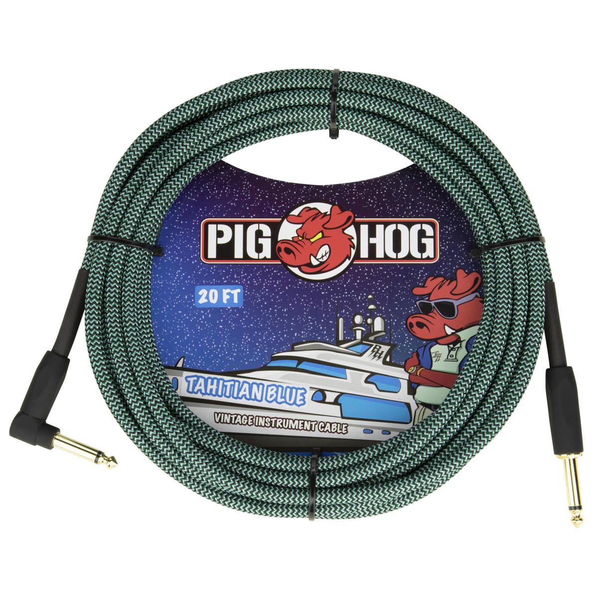 

Pig Hog 'Tahitian Blue' Instrument Cable, Straight to Right Angle, 20'