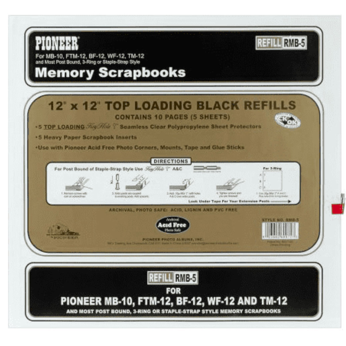 

Pioneer Photo Album Pioneer RMB5 Deluxe E-Z Load Refill Pages 12 x 12 inch