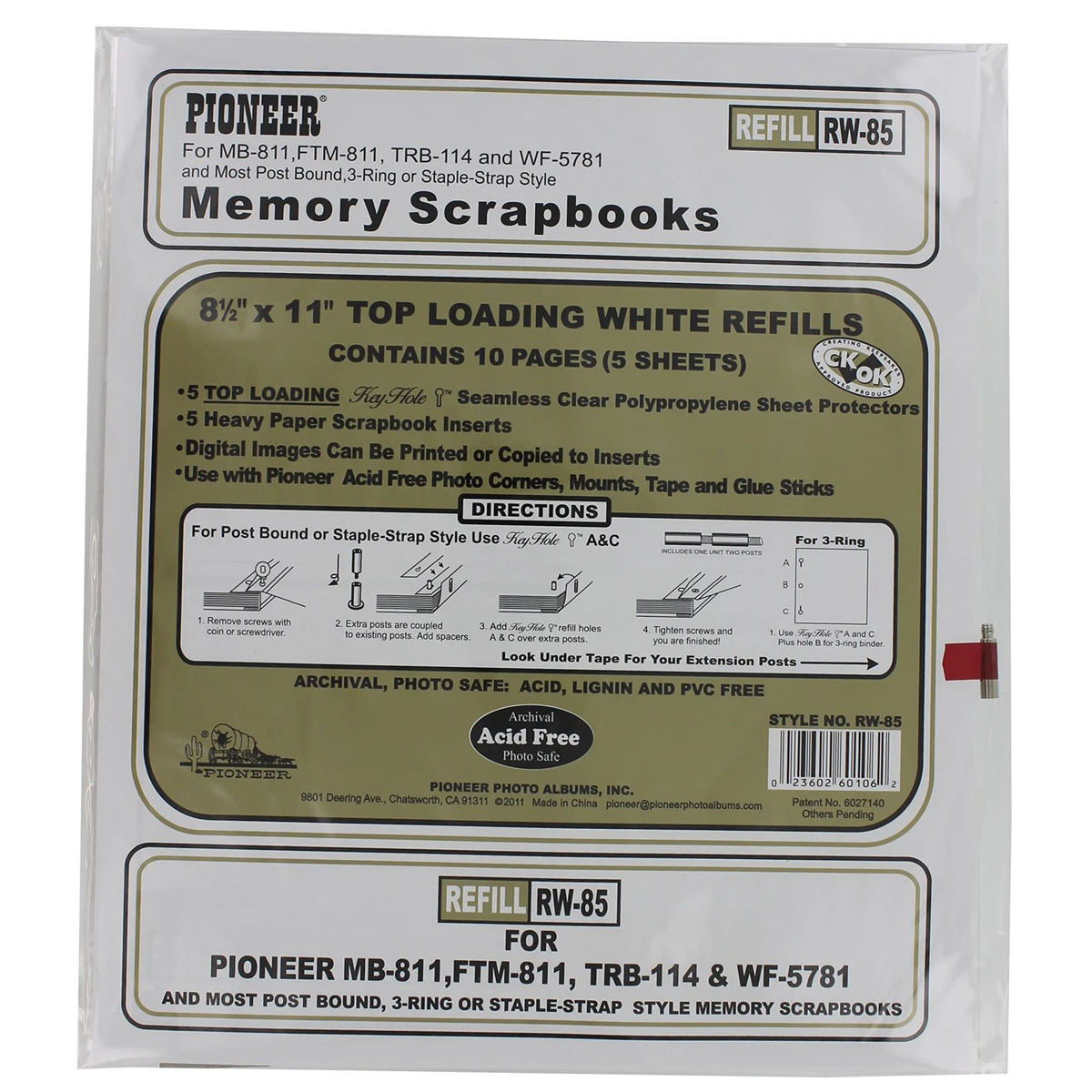 

Pioneer Photo Album Pioneer #RW85 E-Z Scrapbook Refill Pages, 8x11in, 12pk