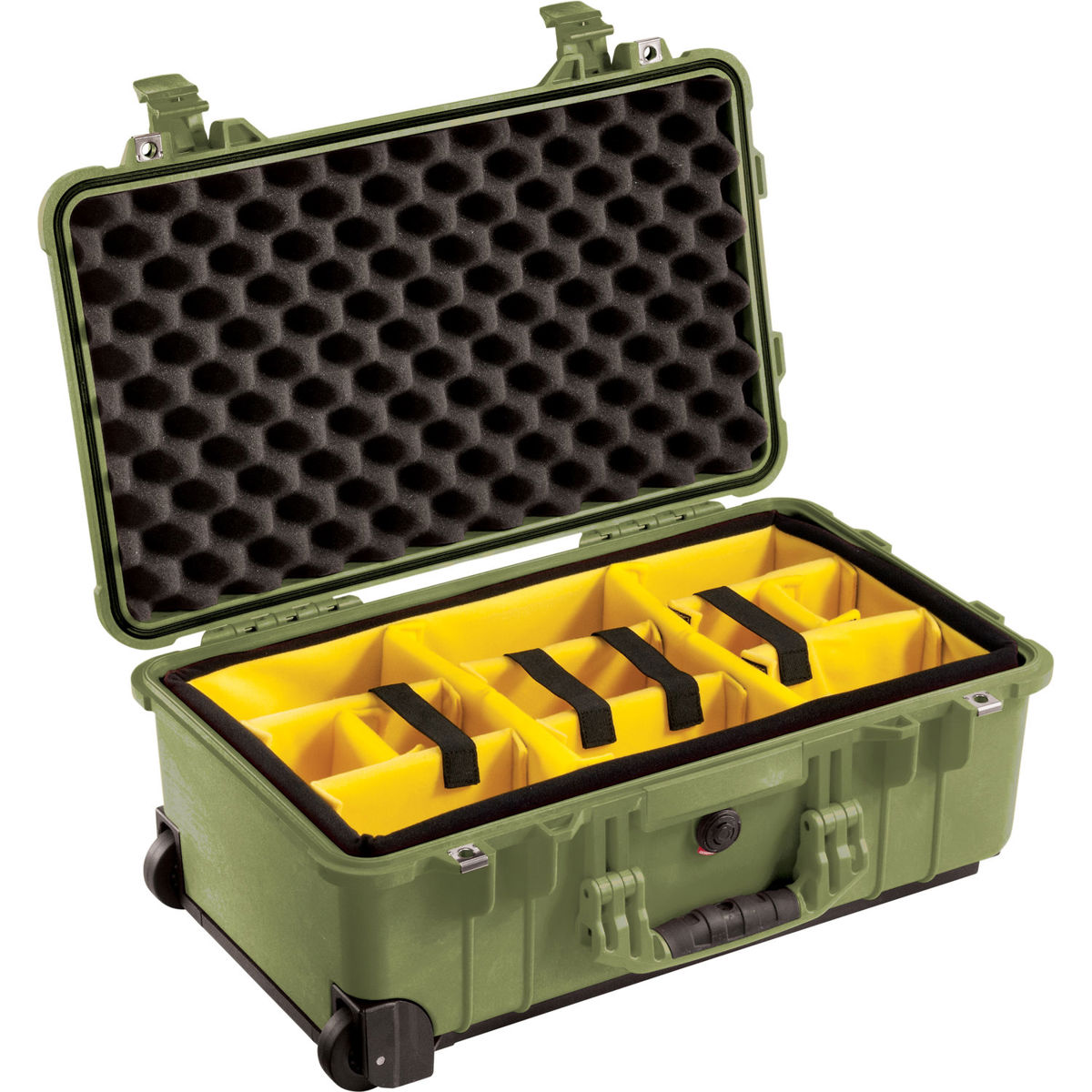 

Pelican 1510 Waterproof Carry-on-Case w/Yellow/Blk Divider Set & Wheels - Green