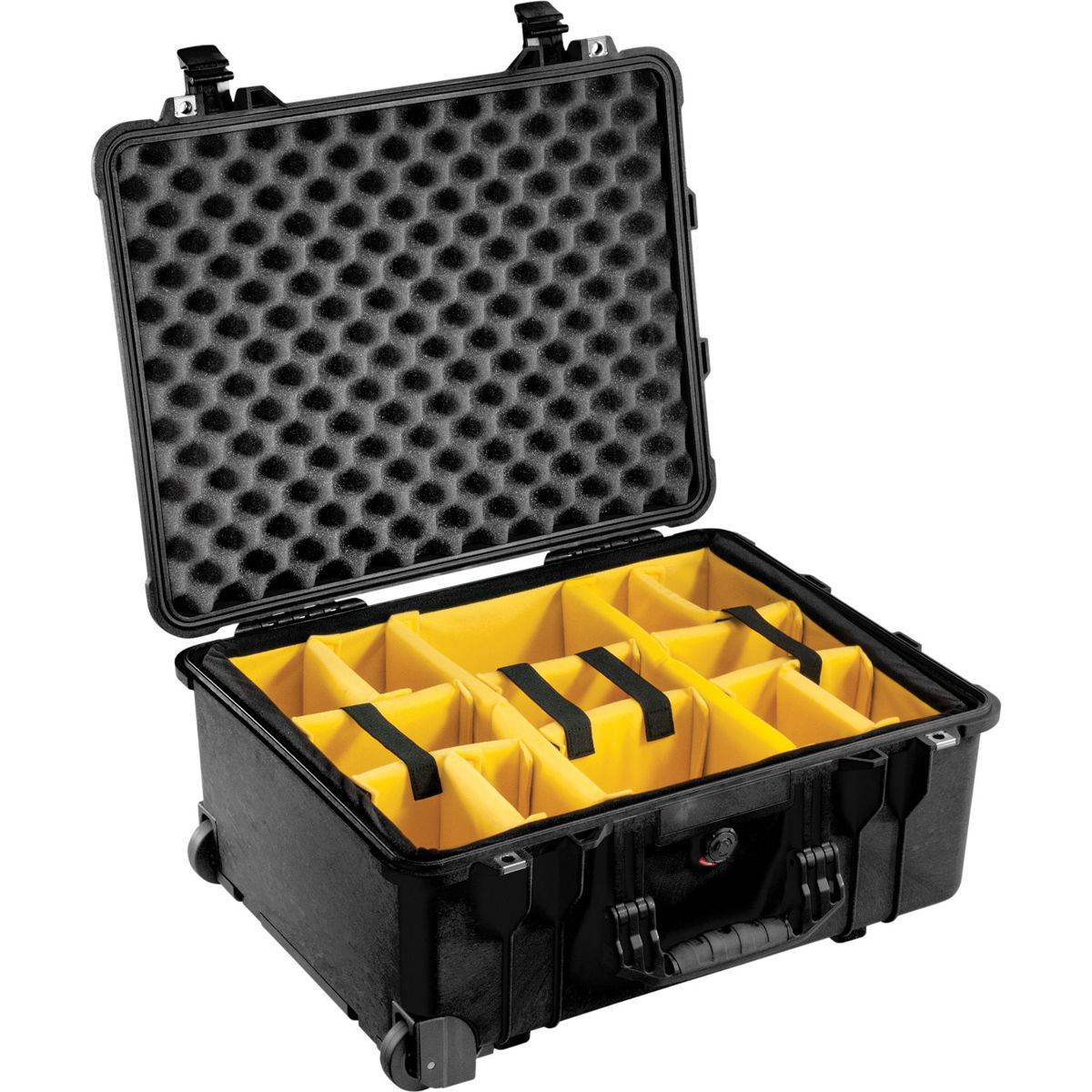 

Pelican 1560 Waterproof Carry-on-Case w/Yellow/Blk Divider Set & Wheels - Black