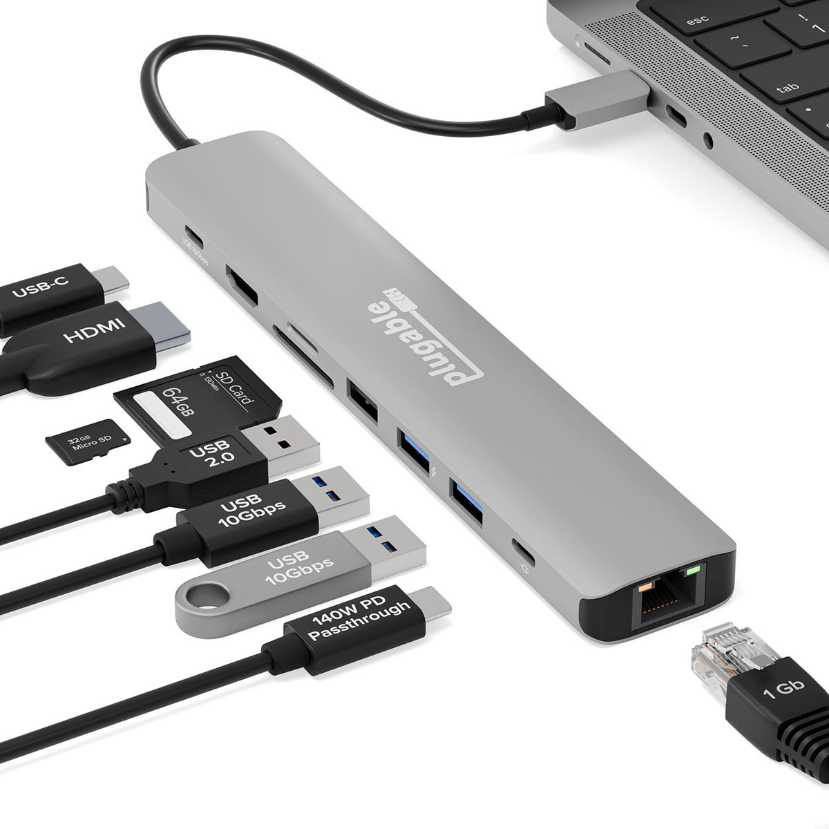 

Plugable 9-In-1 USB-C Hub with 4K HDMI and 140W Power Delivery Charging
