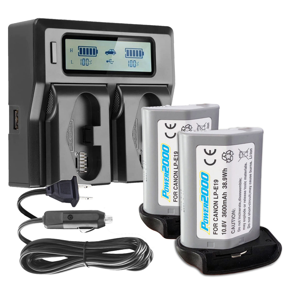 

Power2000 2x Canon LP-E19 10.8V 3600mAh Li-Ion Battery w/Dual Bay LCD Charger