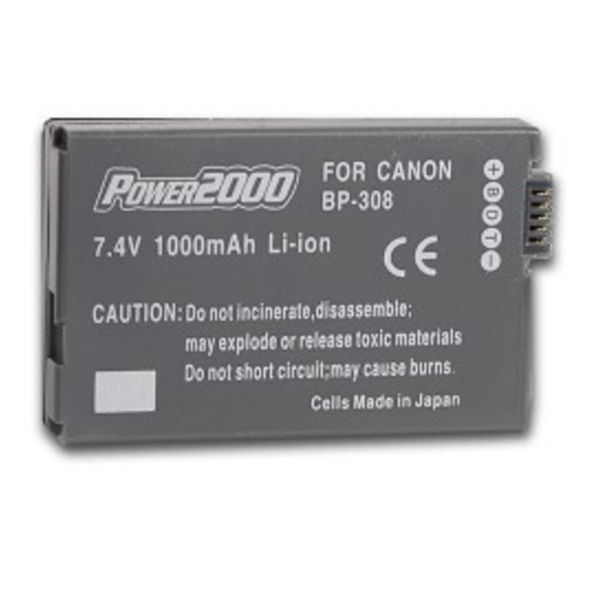 

Power2000 BP-308 7.4V 1000mAh Replacement Lithium-Ion Camcorder Battery