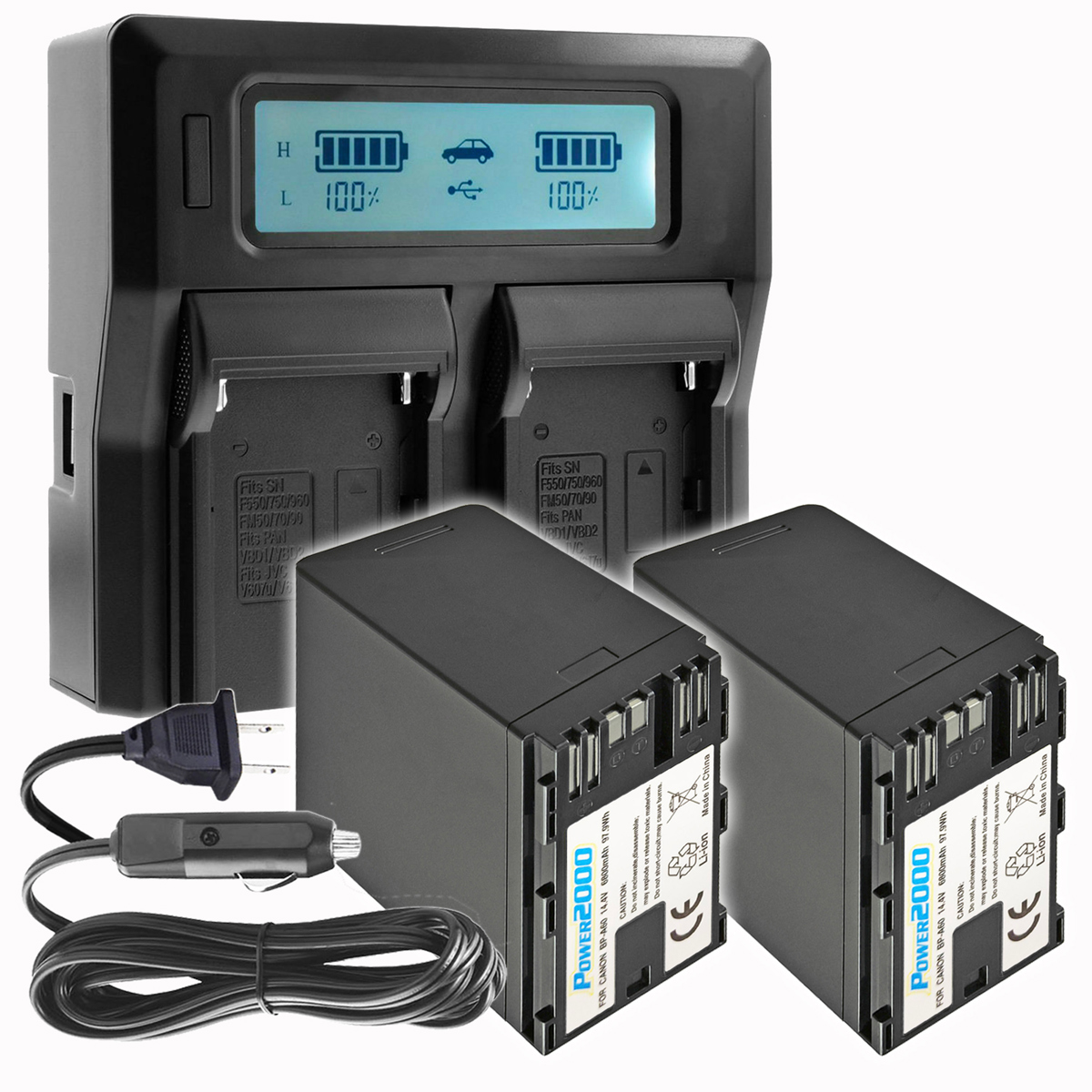 

Power2000 2x Canon BP-A60 14.4V 6800mAh Li-Ion Battery w/Dual Bay LCD Charger