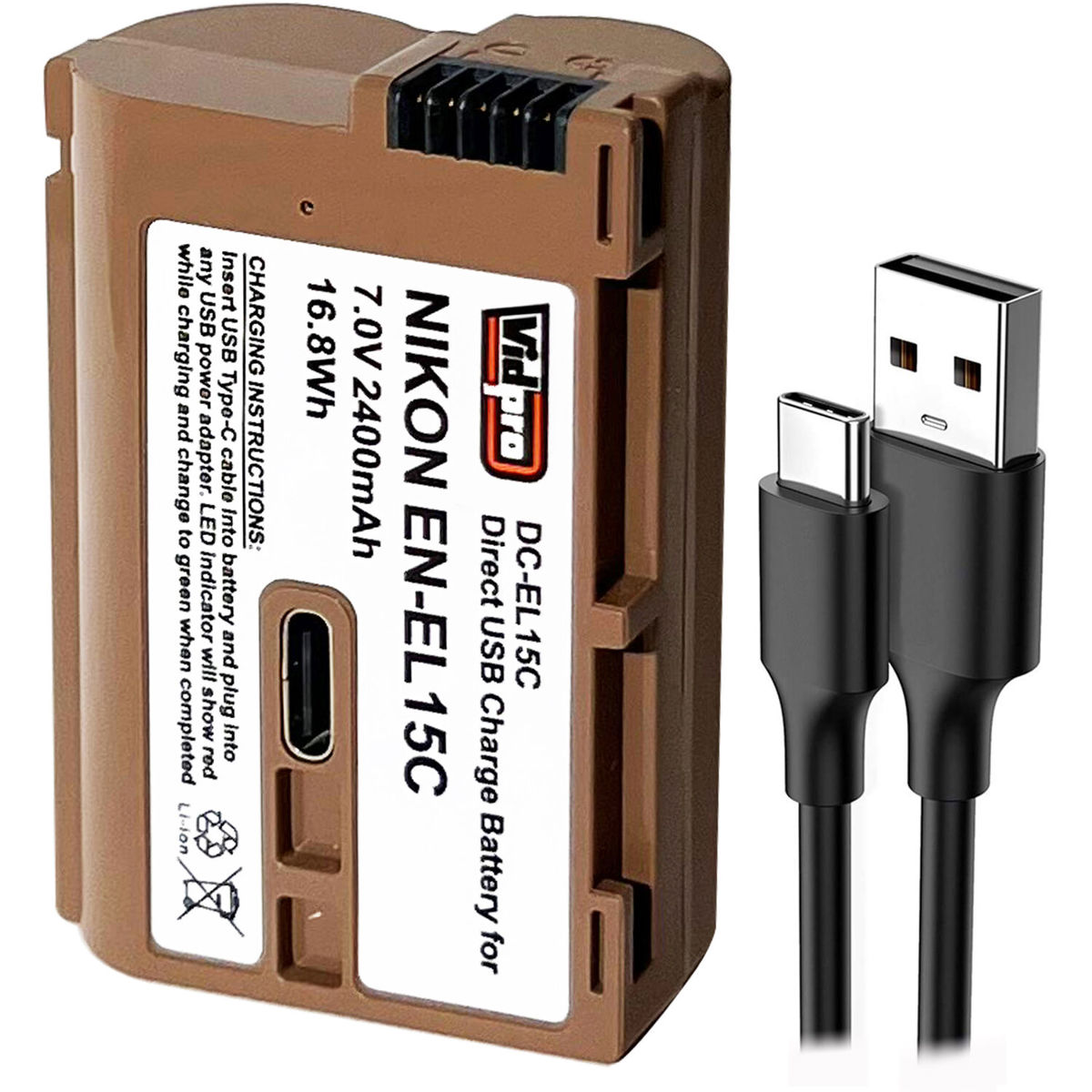 

Power2000 Nikon EN-EL15C 7V 2400mAh 16.8Wh Li-Ion Battery w/USB-C Direct Charge