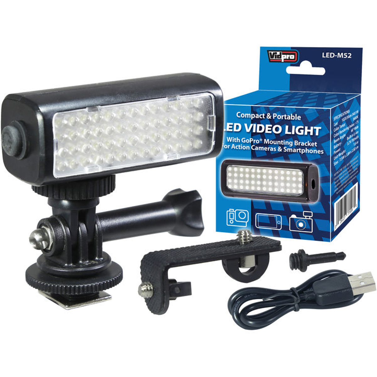 

VidPro Mini LED M52 Video Light Kit for Action Cameras, Camcorders and Phones