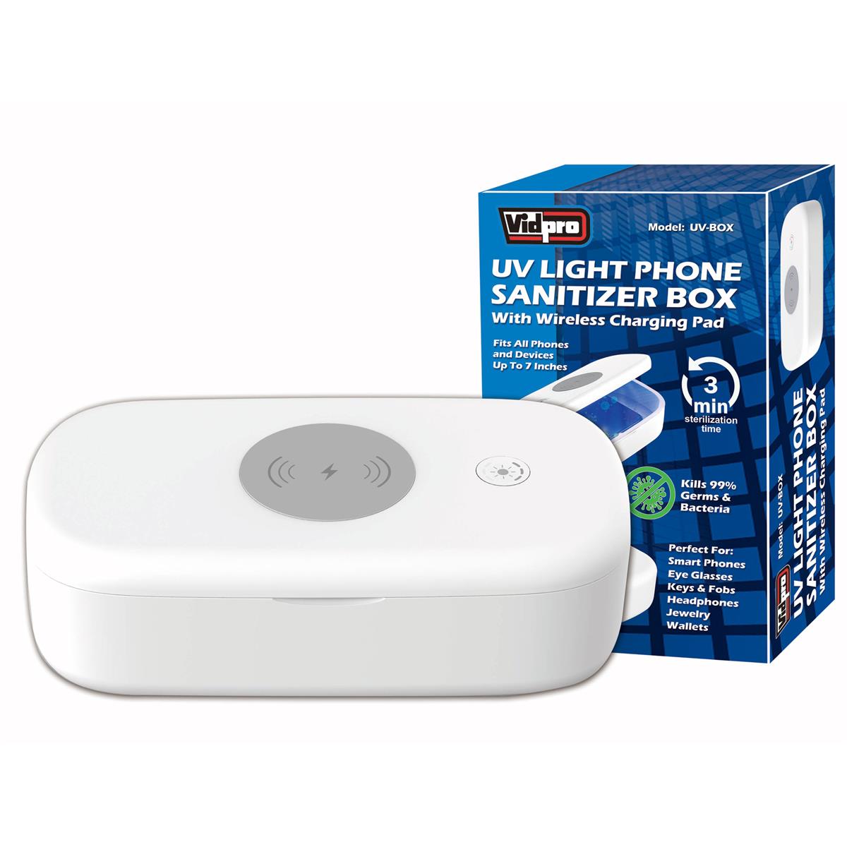 Image of VidPro UV-BOX UV Light Phone Sanitizer Box with Wireless Charging Pad
