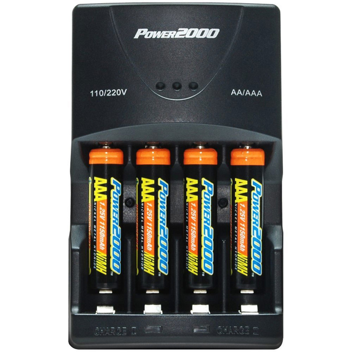 

Power2000 4AAA NiMH 2900mAh Batteries/Charger, 110/220v