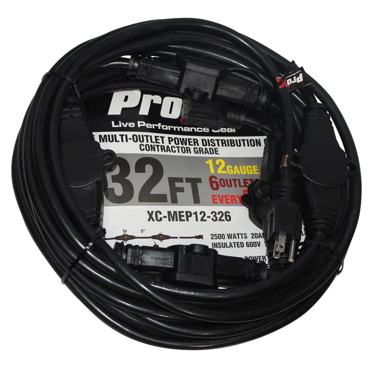 

ProX XC-MEP12-326 32' 110V Male to 6 Socket 110v Female Power Cord, Black