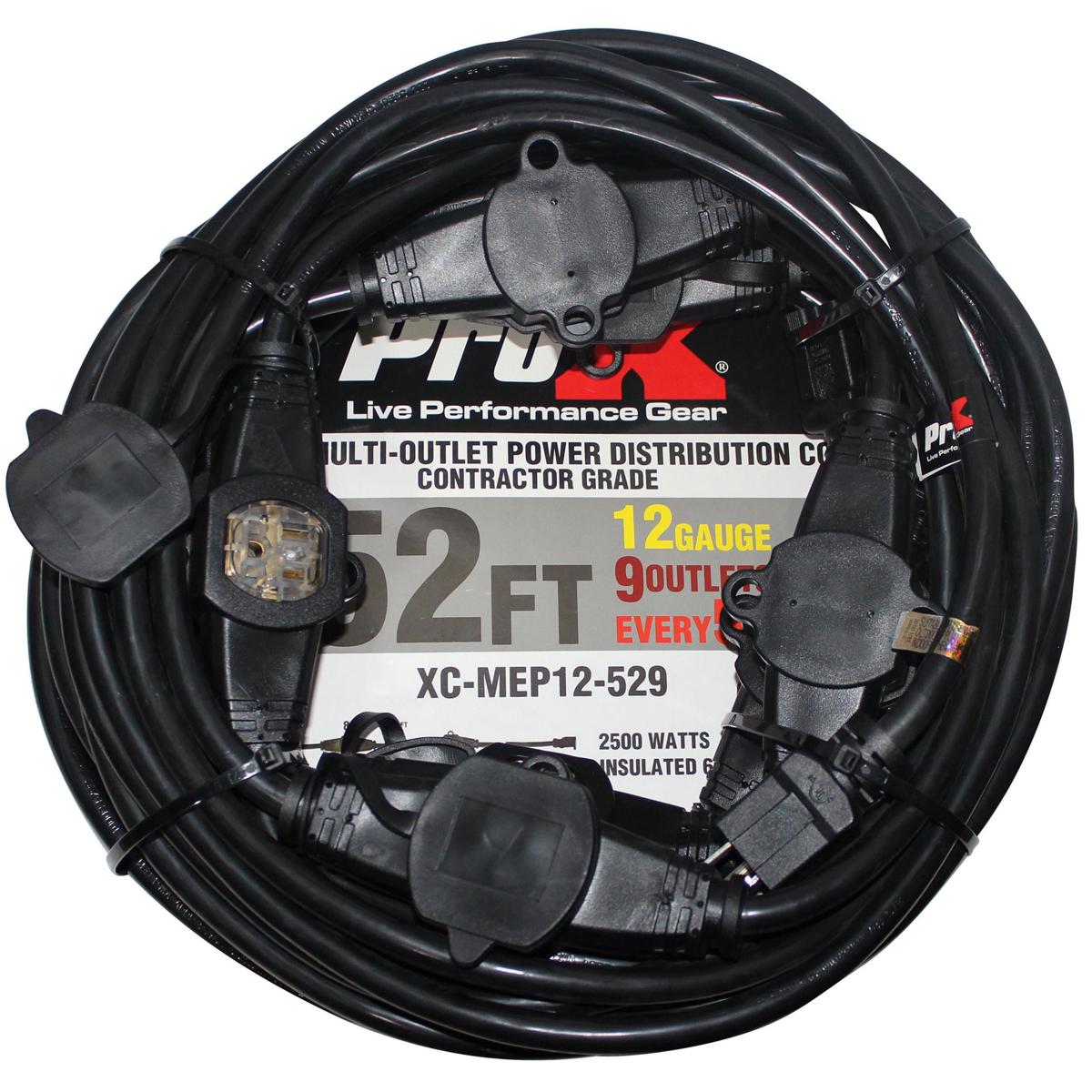 

ProX XC-MEP12-529 52' 110V Male to 9 Socket 110V Female Power Cord, Black